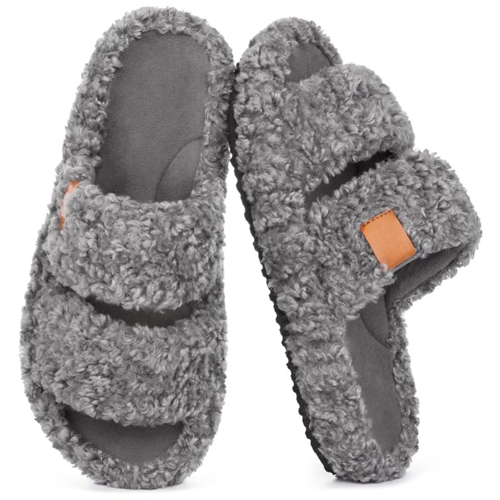 Fuzzy Open Toe Memory Foam Slippers For Women