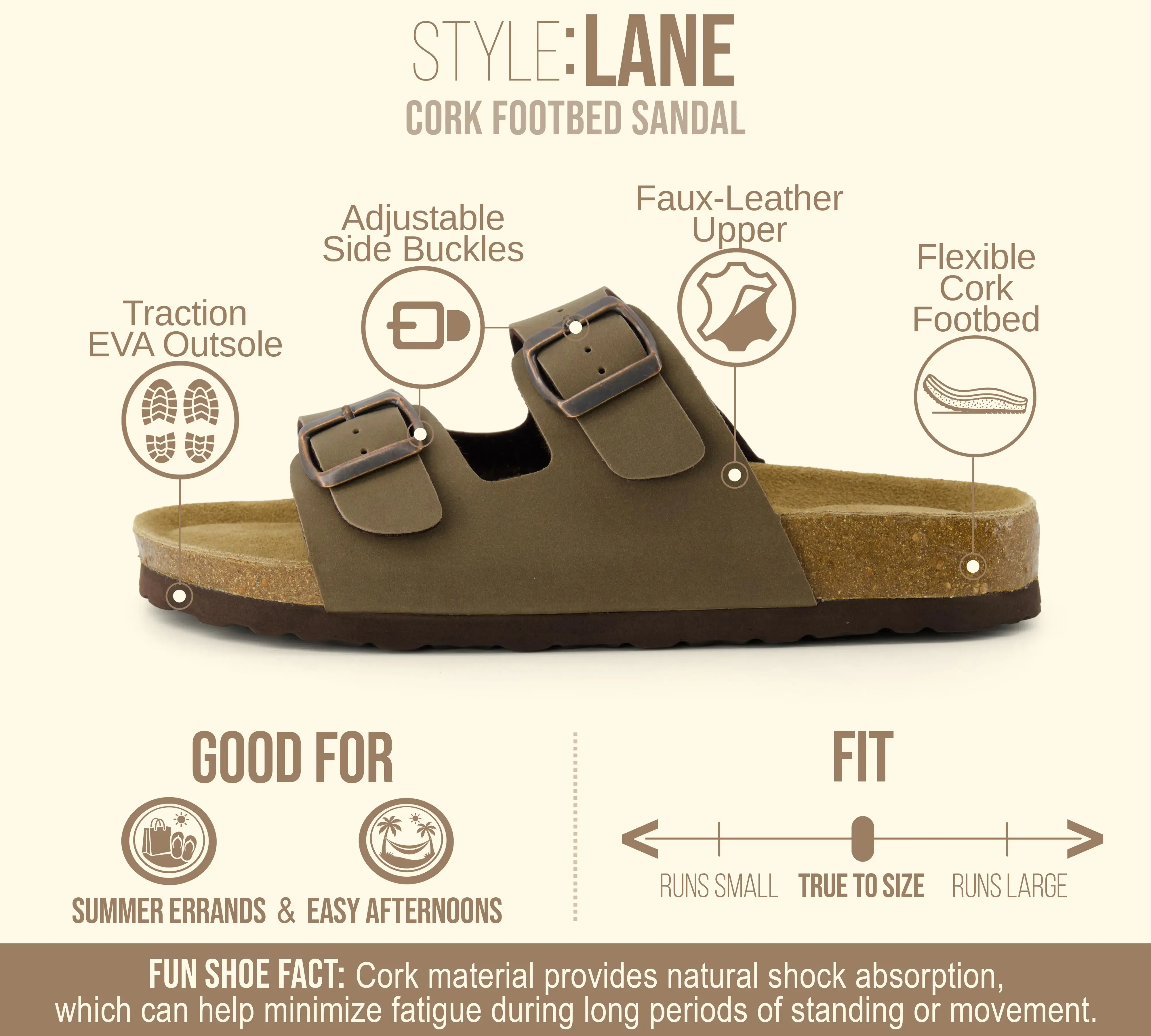 Cushionaire Women's Lane Cork Footbed Sandal &ndash; Comfortable Double Buckle Cork Sandals with Genuine Suede Cushioned Footbed & Arch Support | Classic Casual Summer Slide Sandals for Women