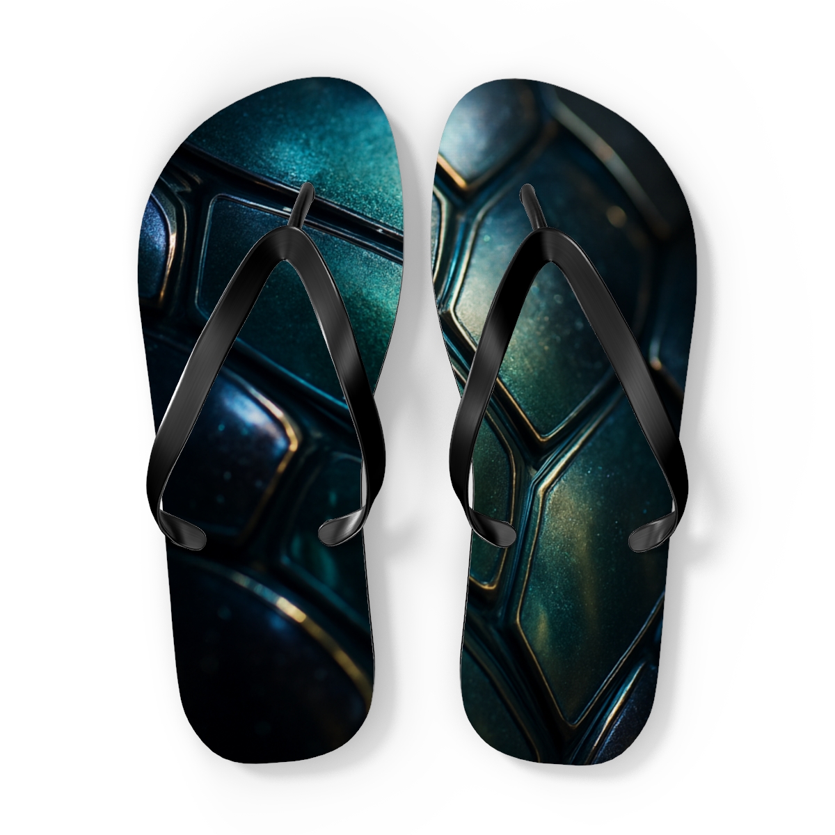 Iridescent Beetle Carapace Aurora unique graphic flip flops
