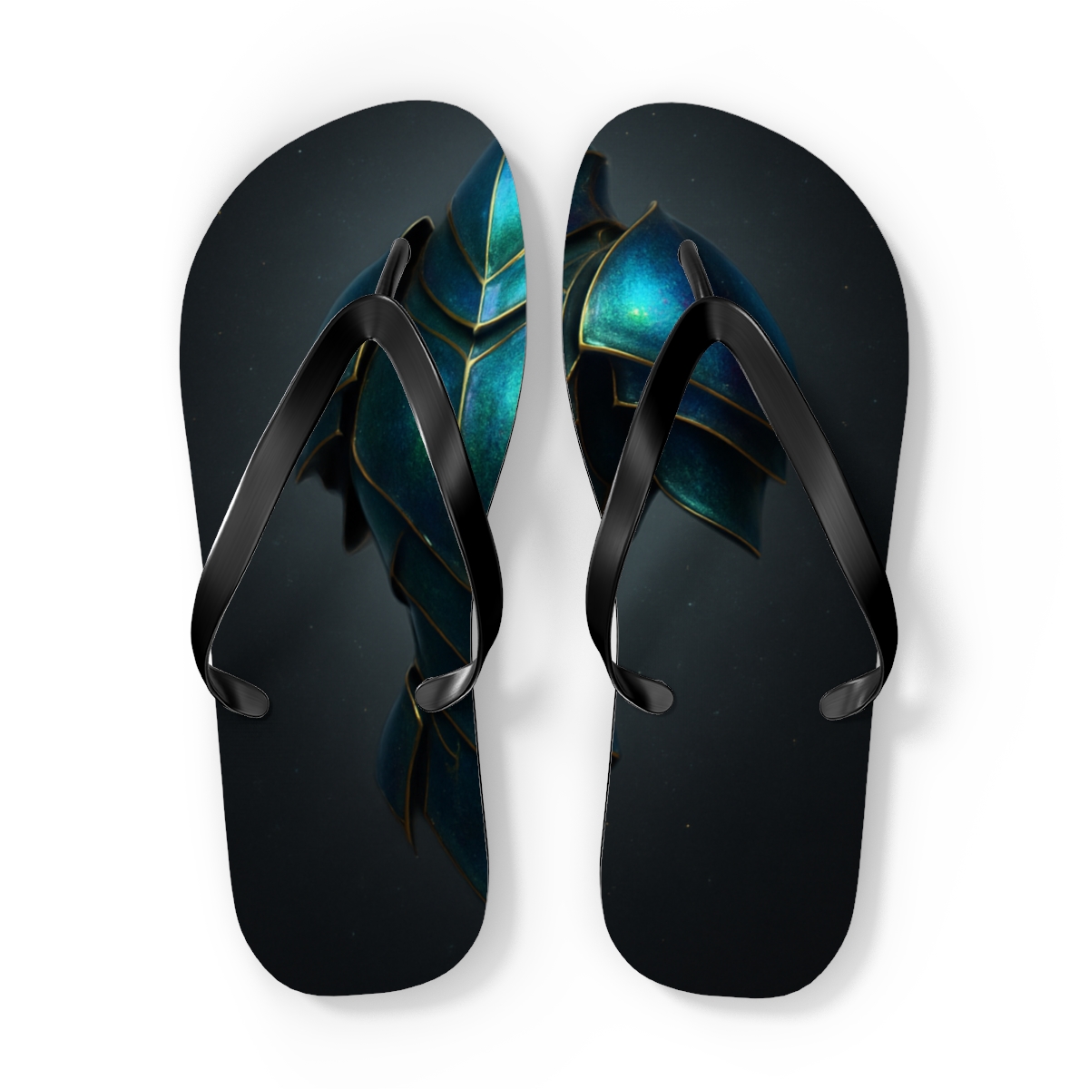 Iridescent Beetle Carapace Halo colorful rubber flip flops