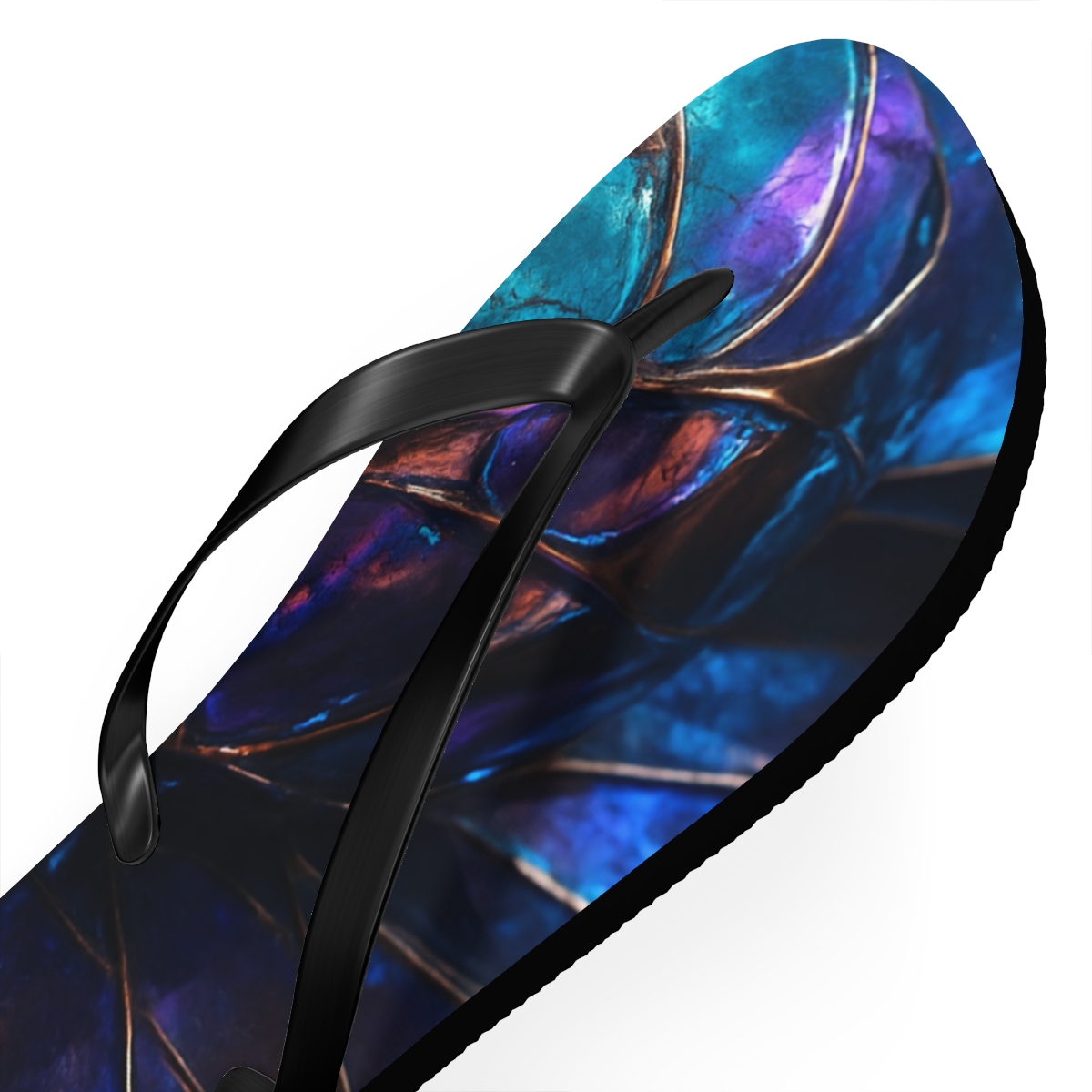 Iridescent Carapace designer logo flip flops
