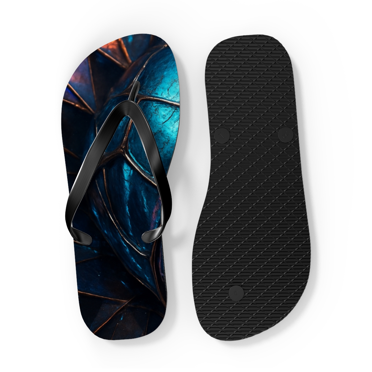 Iridescent Carapace designer logo flip flops