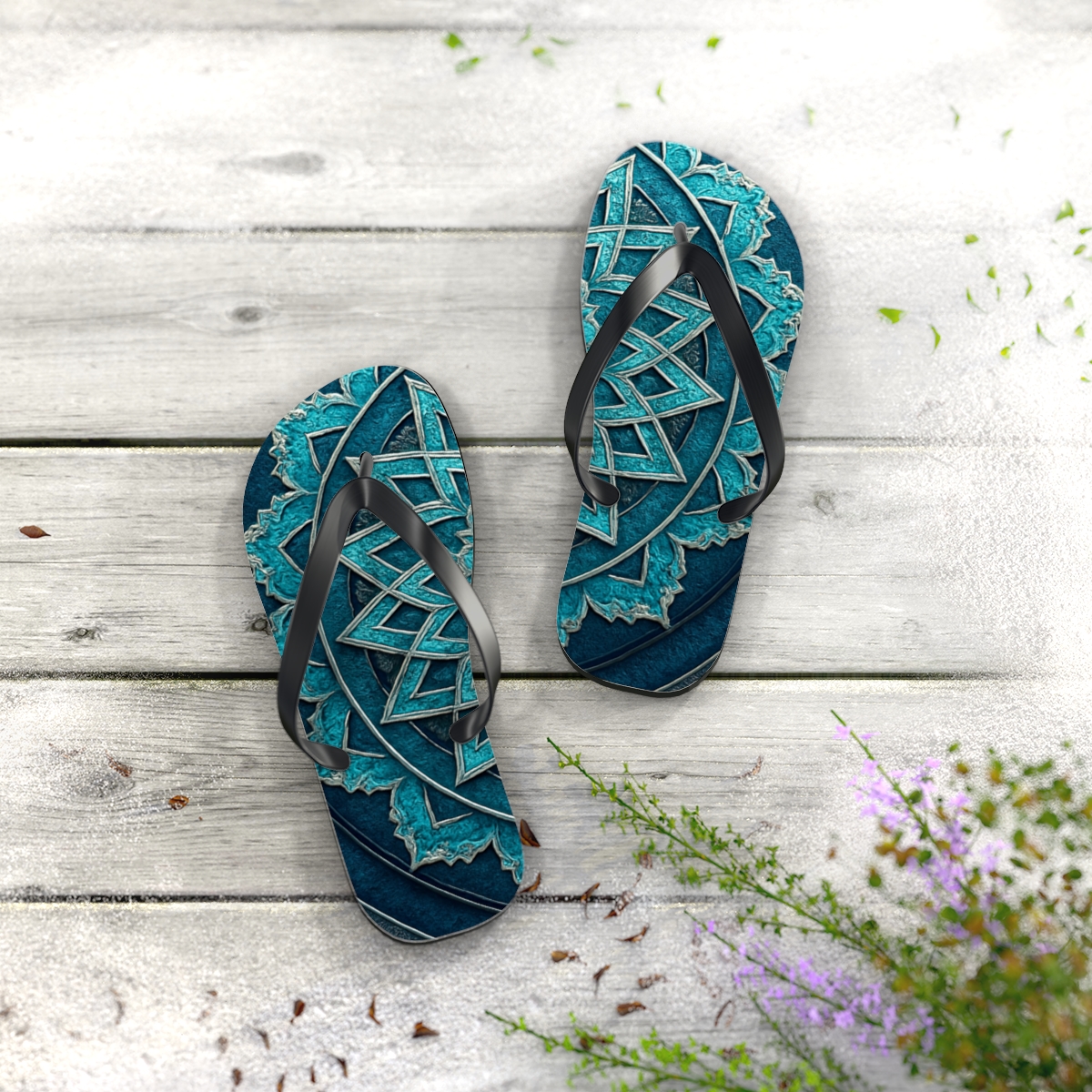 Luminous Mandala Wave Flip Flops