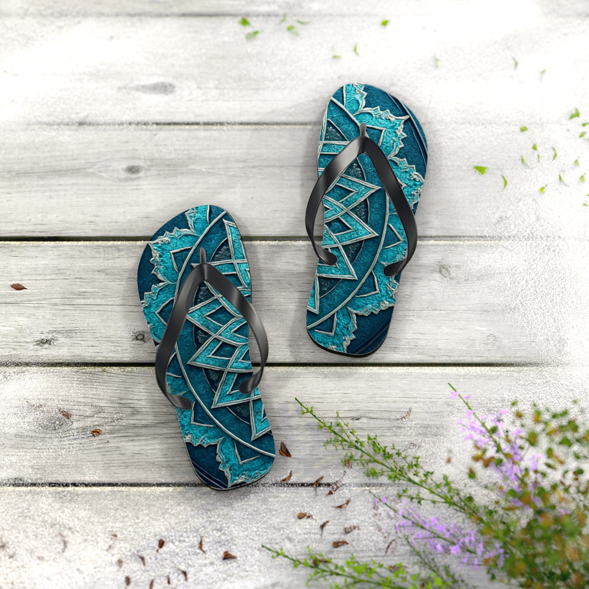 Luminous Mandala Wave Flip Flops