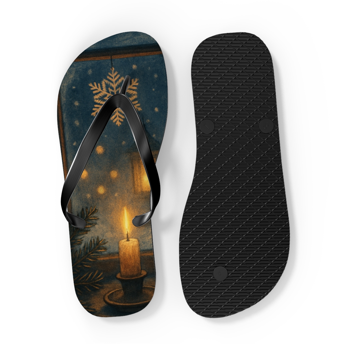 Lantern Lit Winter Carol Window unique graphic flip flops