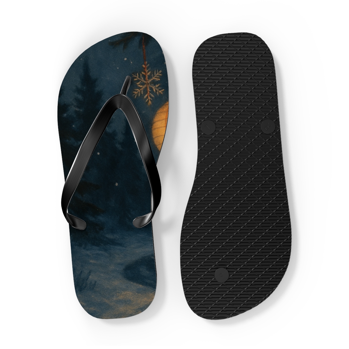 Lantern Lit Winter Eve Waltz unique graphic flip flops
