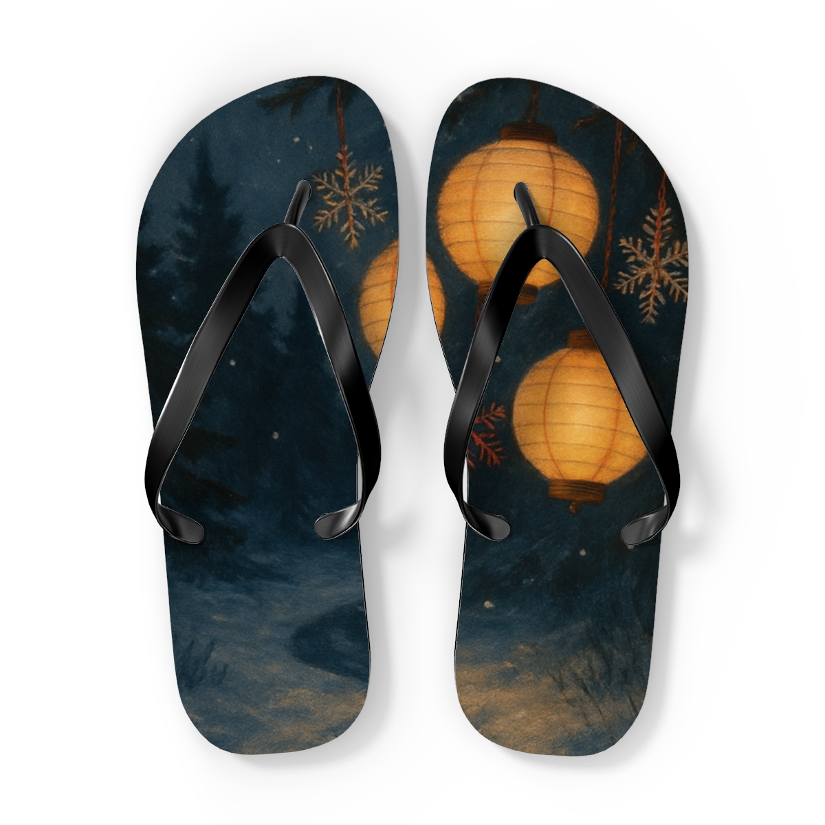 Lantern Lit Winter Eve Waltz unique graphic flip flops