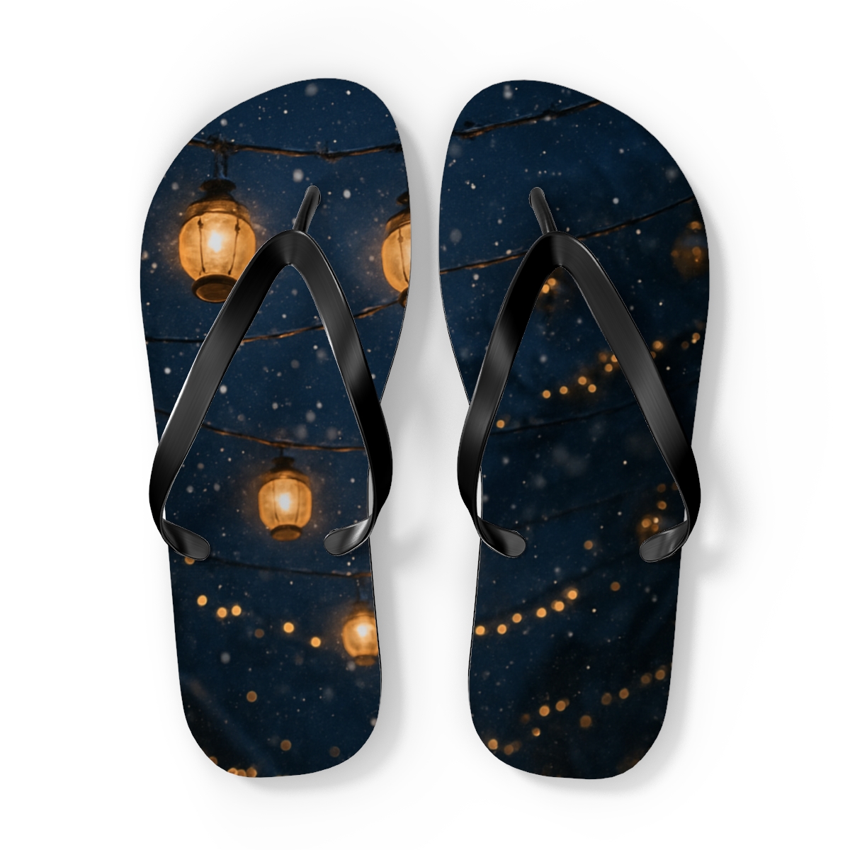 Lantern Snowfall Serenade designer logo flip flops