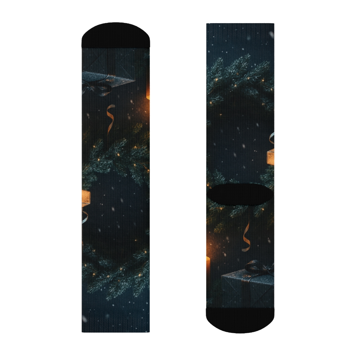 Lanternlit Frost Wreath Night custom socks