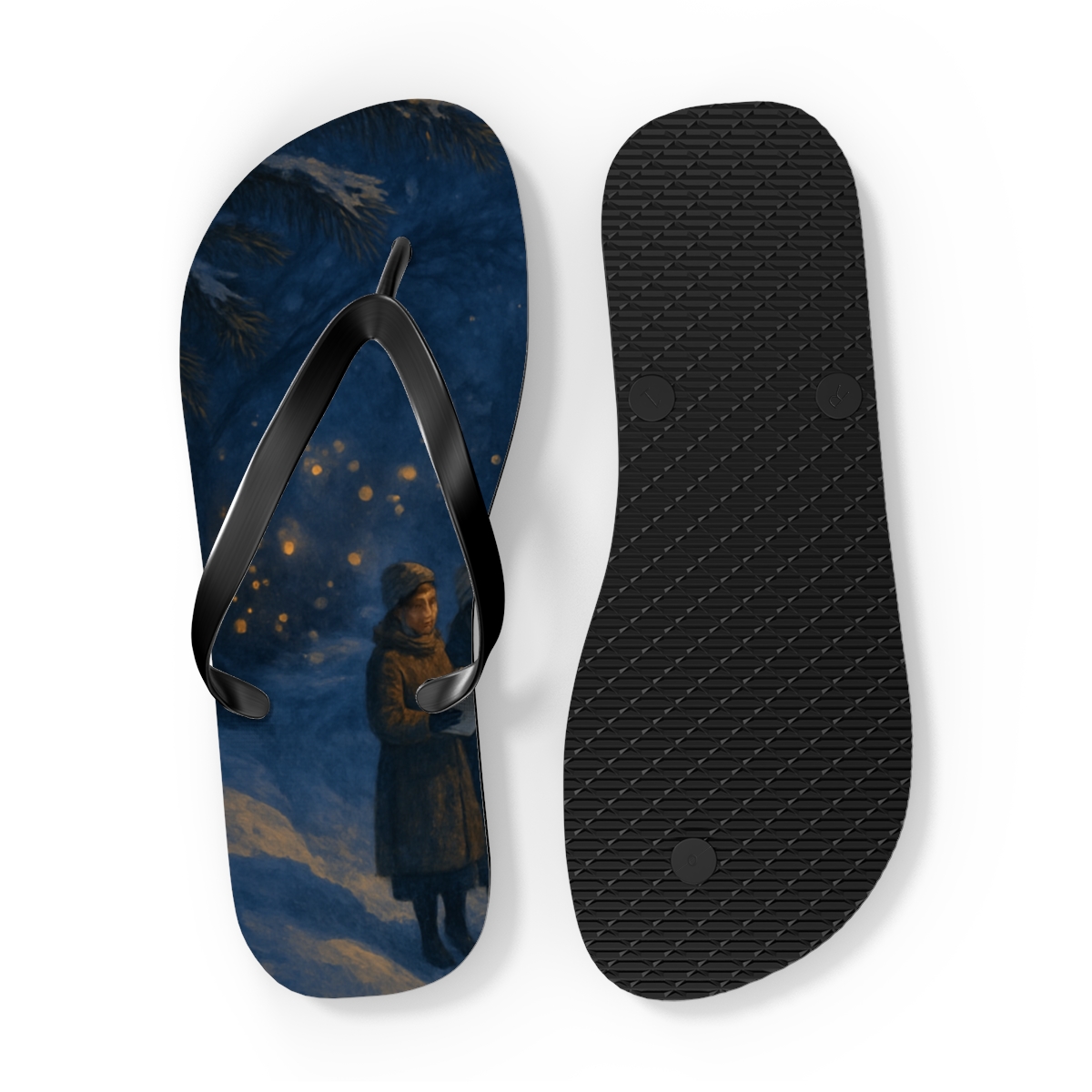 Lanternlit Midwinter Carol Scene unique graphic flip flops