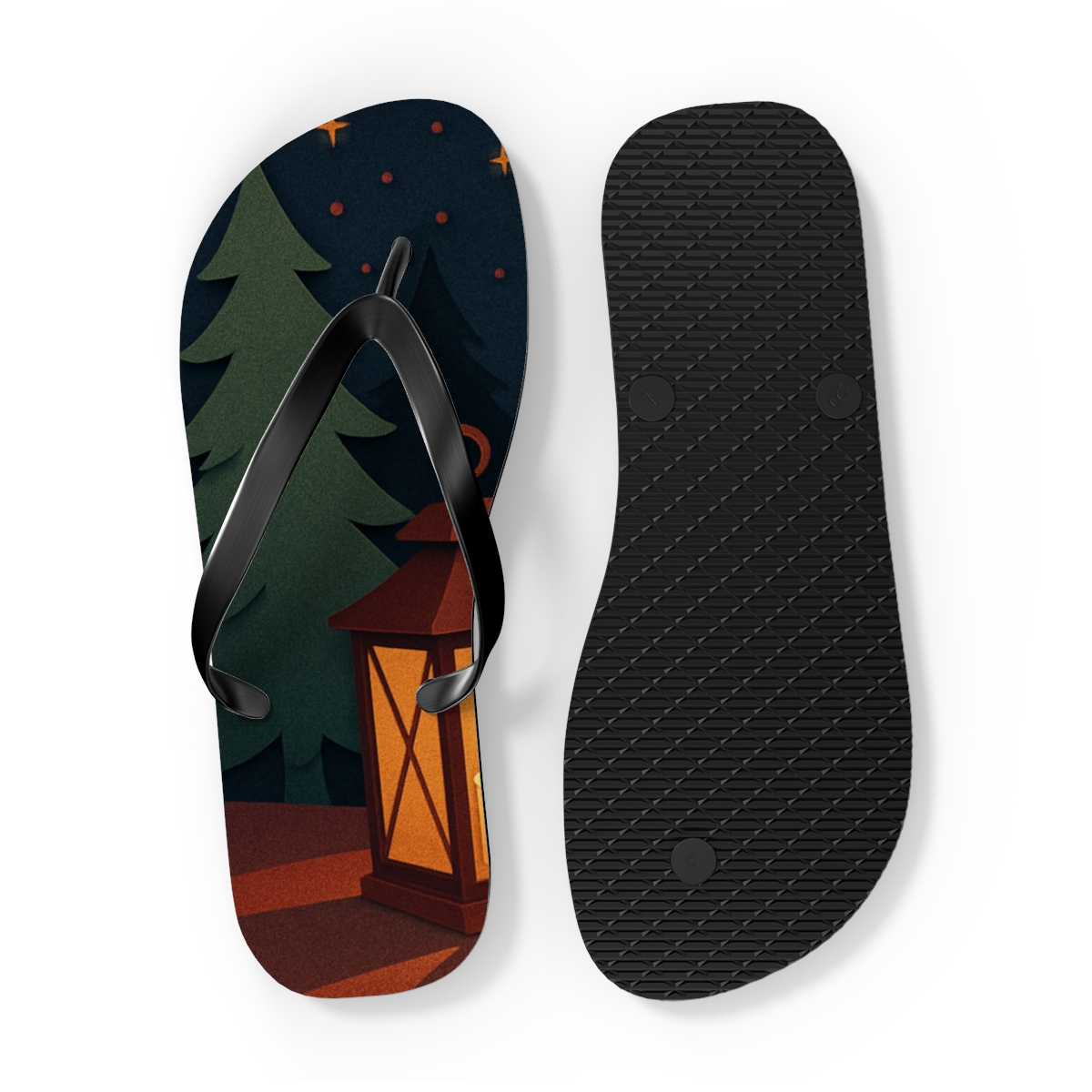 Lanternlit Midwinter Carol Silhouette soft sole flip flops