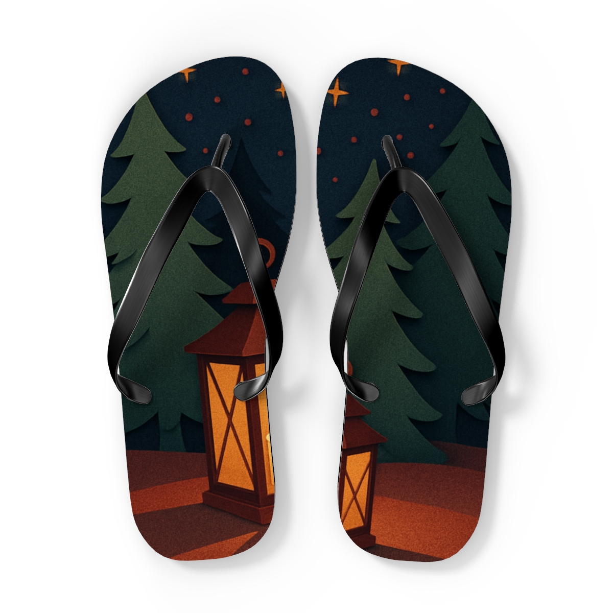 Lanternlit Midwinter Carol Silhouette soft sole flip flops