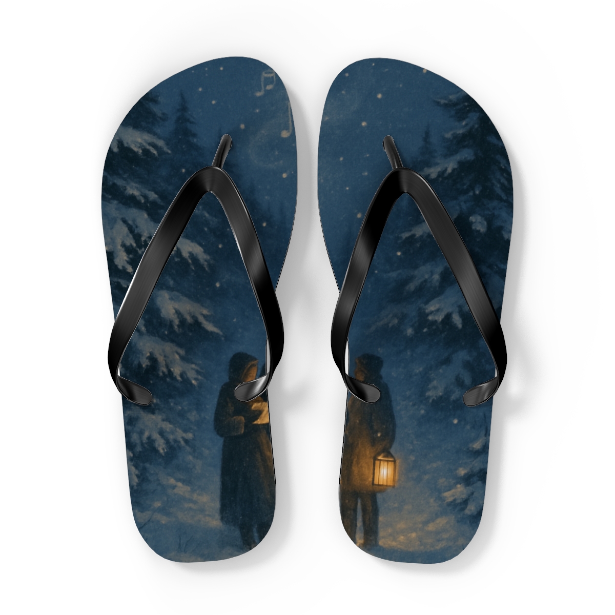 Lanternlit Winter Carol Silhouette designer logo flip flops