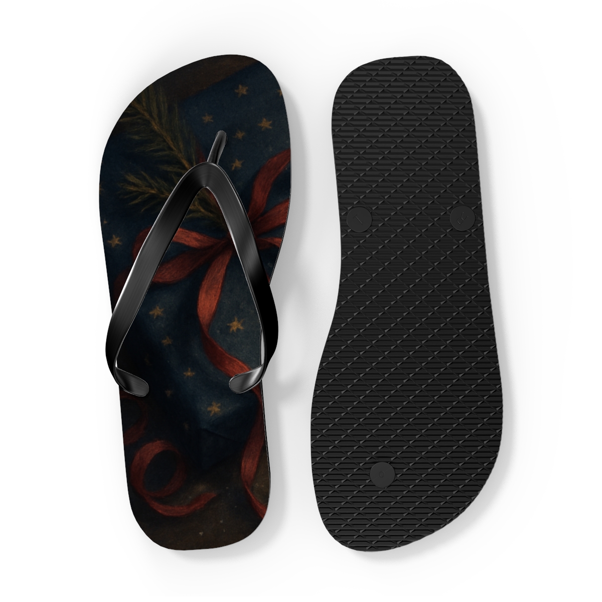 Lanternlit Winter Gift Wrap Waltz designer logo flip flops