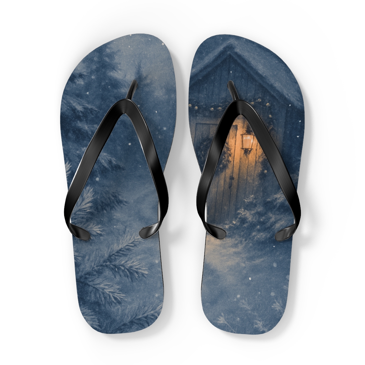 Lanternlit Winter Solstice Stillness designer logo flip flops