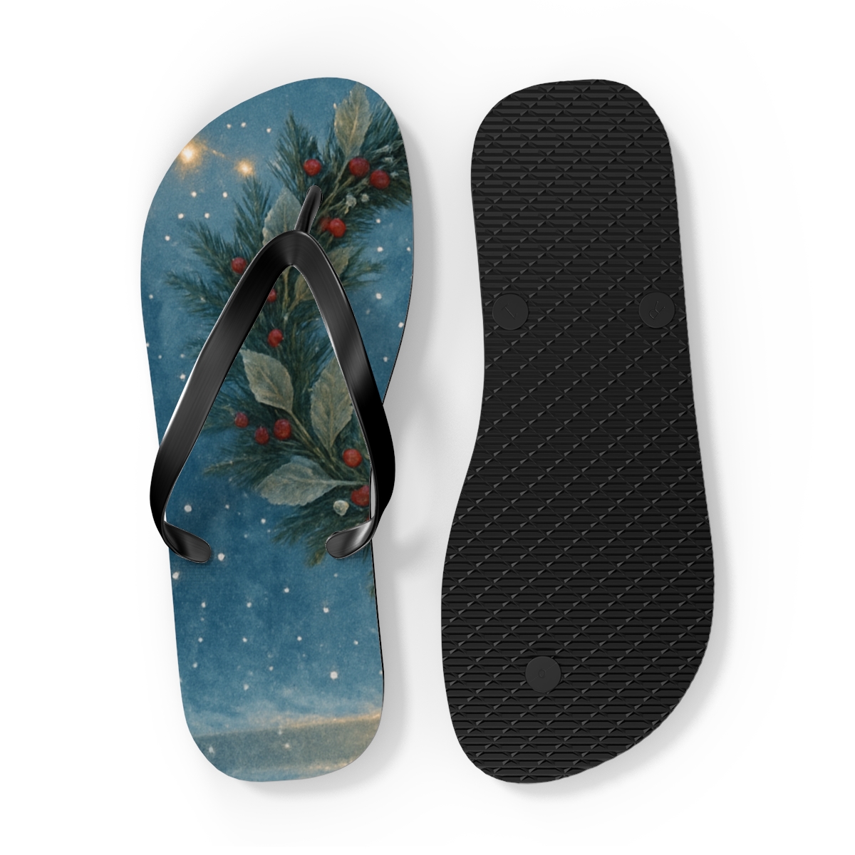 Lanternlit Winter Solstice Wreath custom flip flops