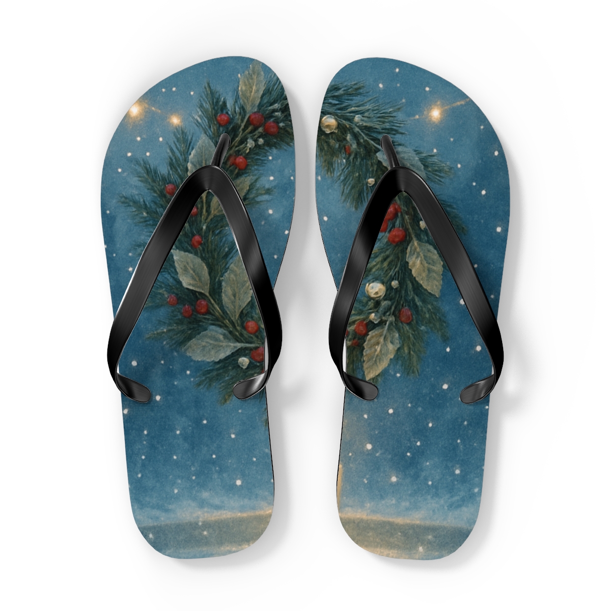 Lanternlit Winter Solstice Wreath custom flip flops