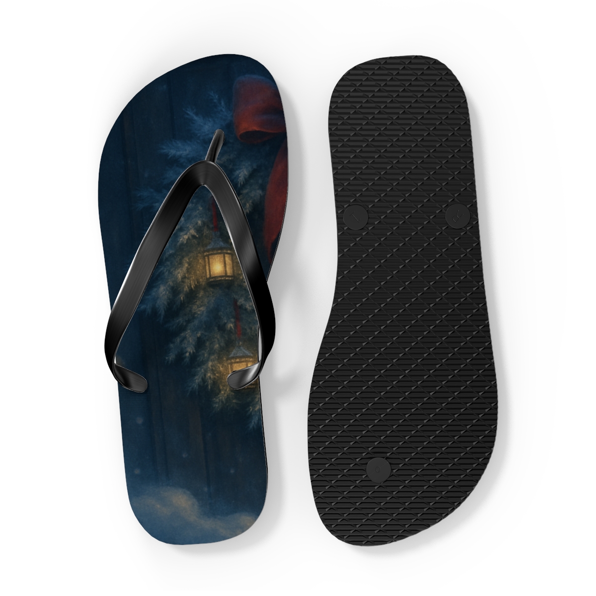 Lanternlit Winter Wreath Reverie colorful rubber flip flops