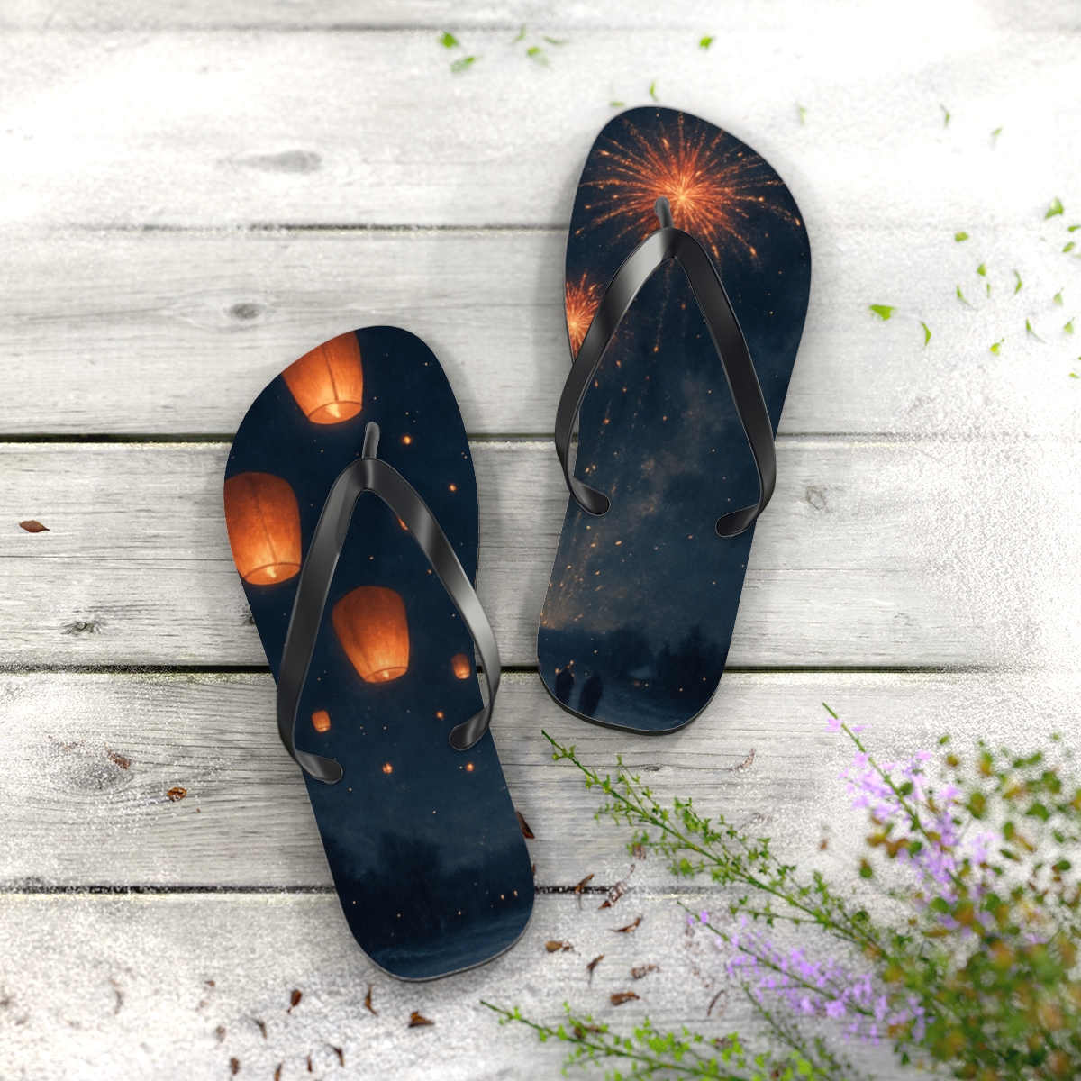 Lanterns Of Midwinter Sky unique graphic flip flops