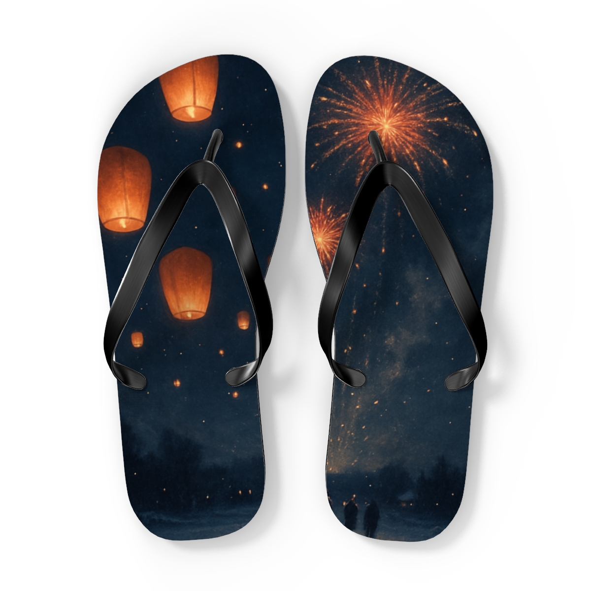 Lanterns Of Midwinter Sky unique graphic flip flops