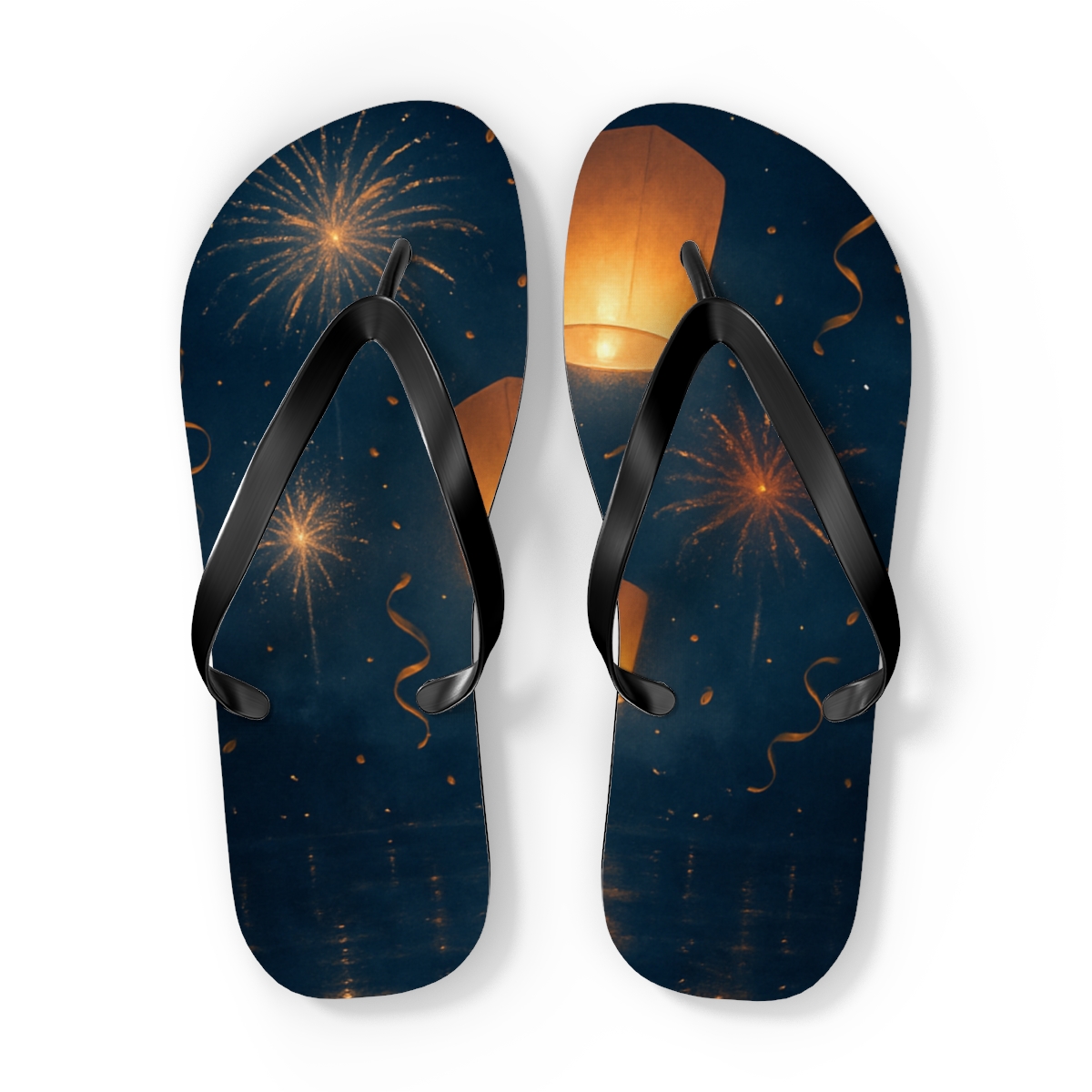 Lanterns Of The New Year Sky personalized beach flip flops