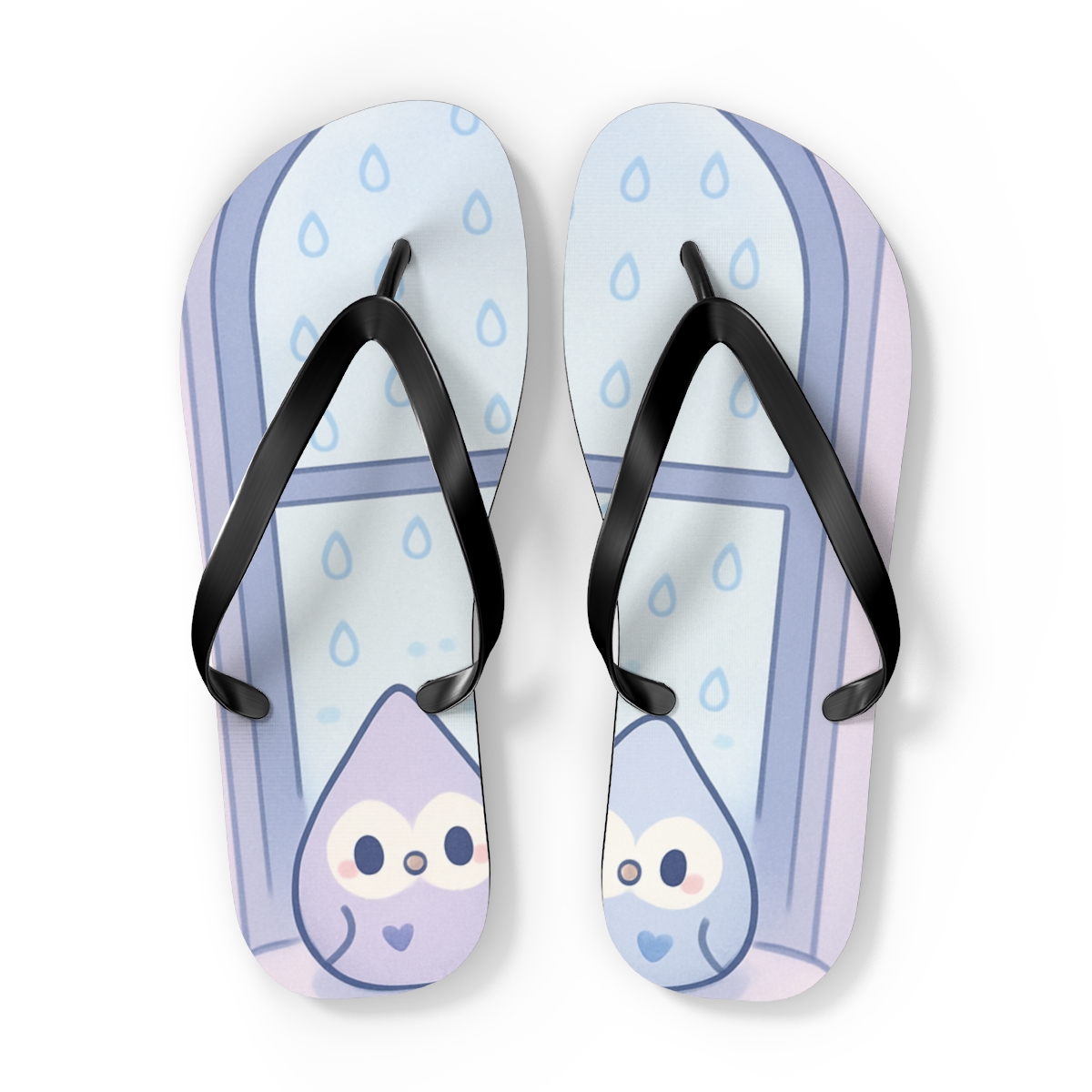 Lavender Raindrop Owls trendy printed flip flops