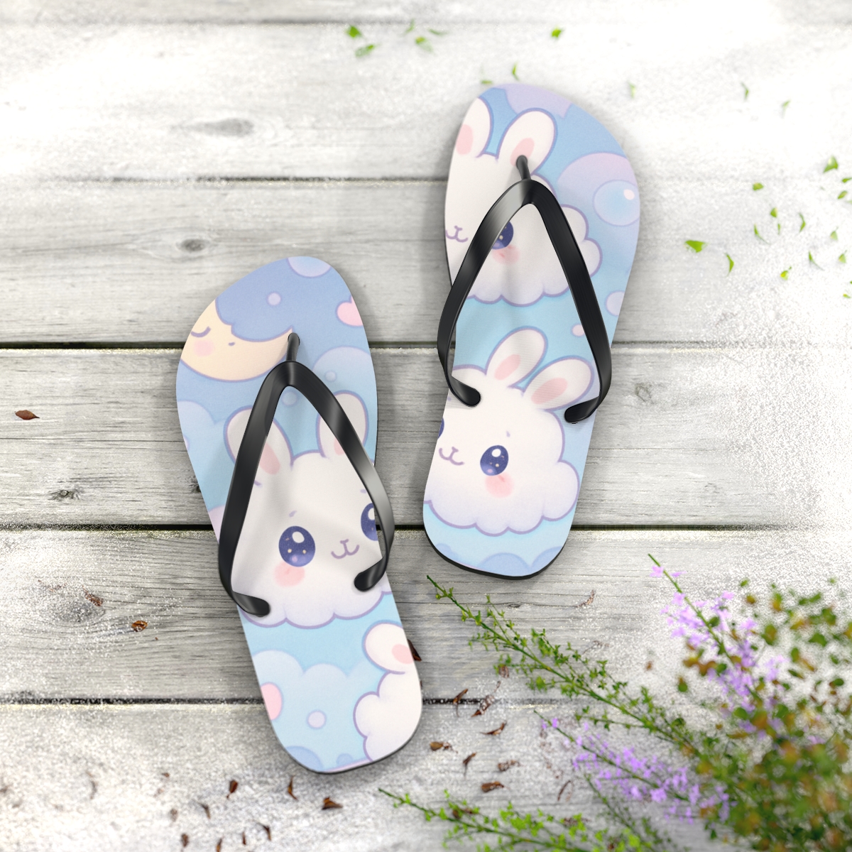 Dreamy Bunny Sky Flip Flops
