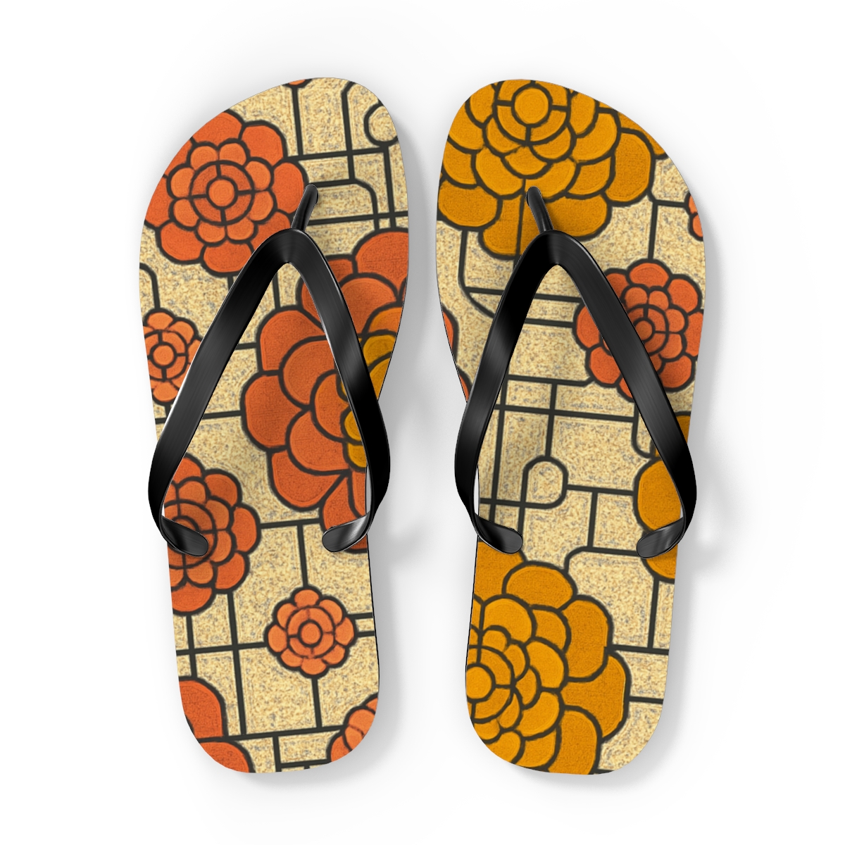 Marigold Fractal Rosette Circuit trendy printed flip flops