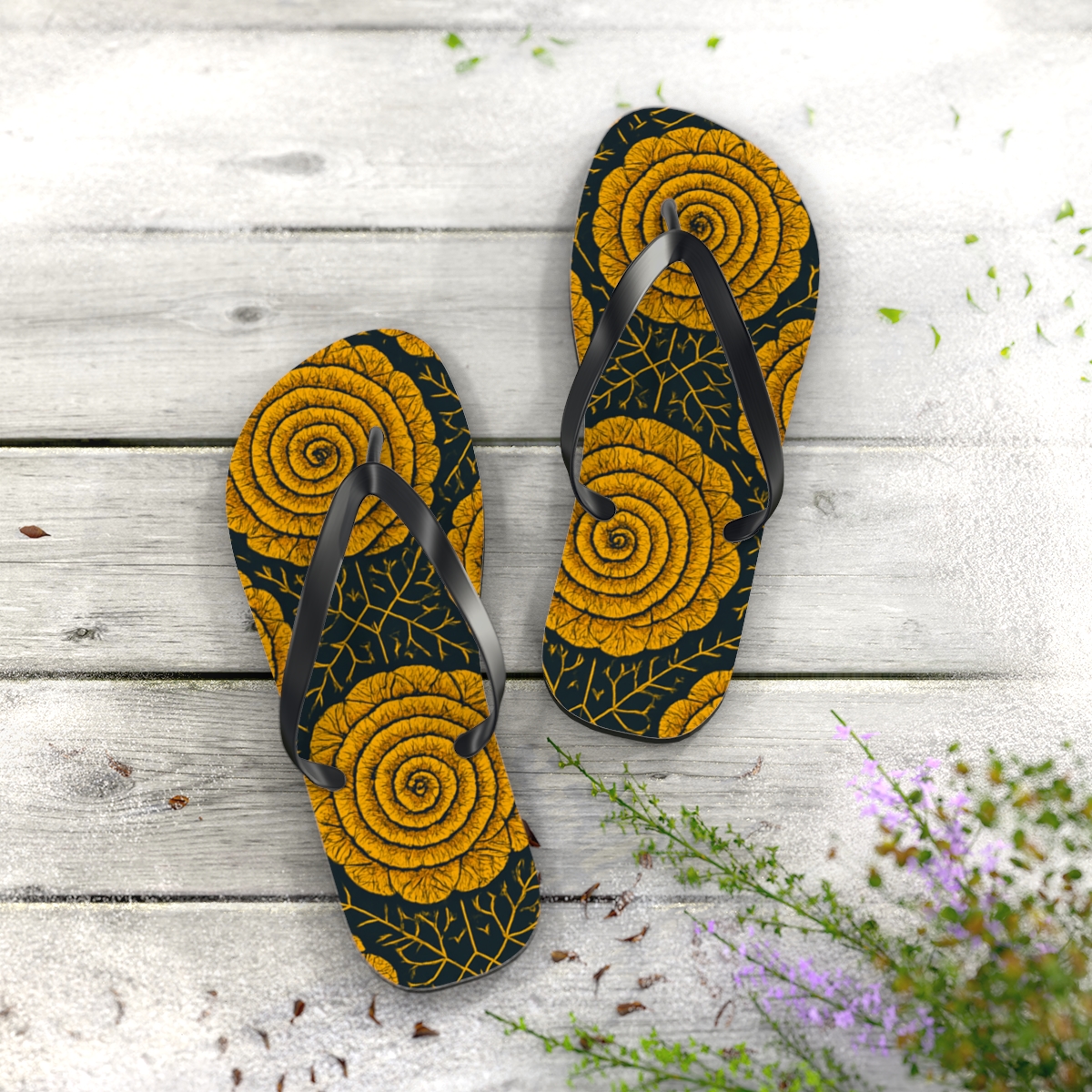 Marigold Fractal Rosette Weave comfortable casual flip flops