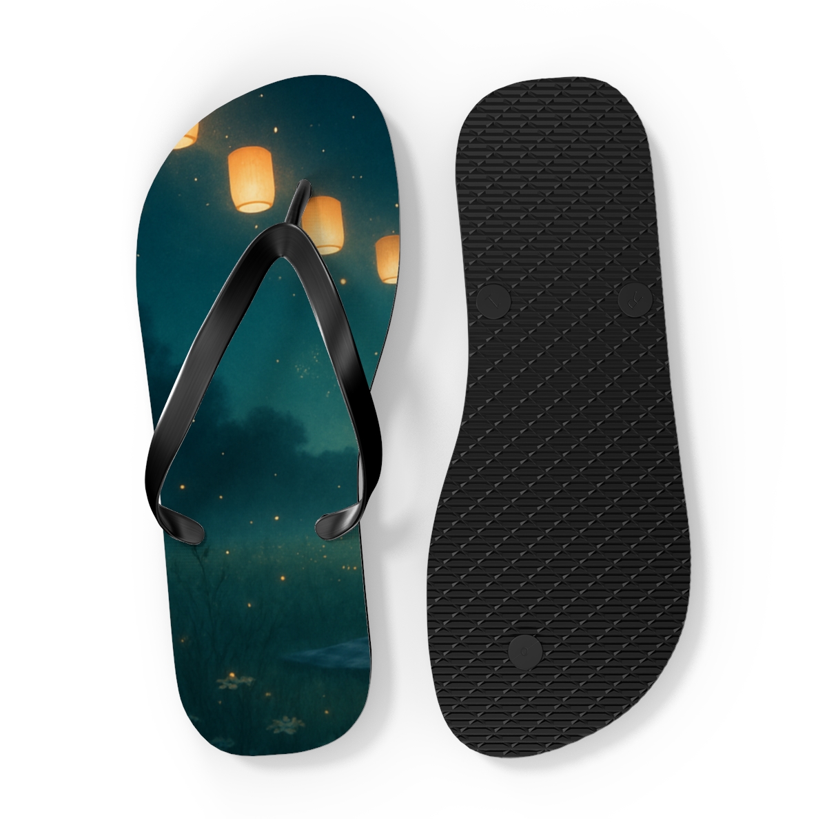 Midsummer Firefly Lantern Drift designer logo flip flops