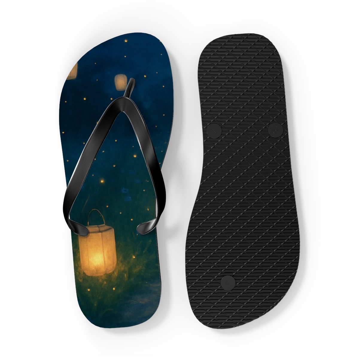 Midsummer Firefly Lantern Waltz personalized beach flip flops