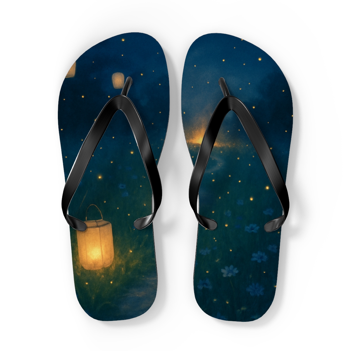 Midsummer Firefly Lantern Waltz personalized beach flip flops