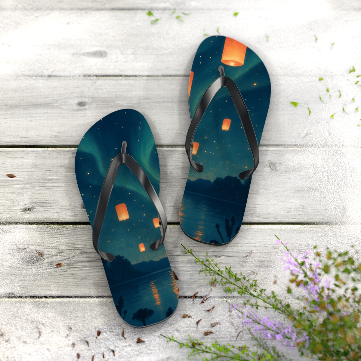 Midsummer Lantern Aurora colorful rubber flip flops