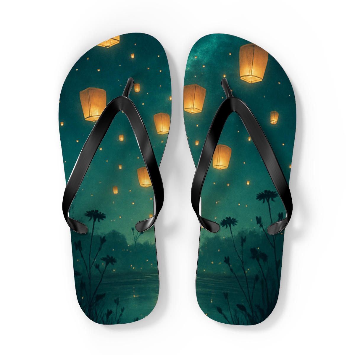 Midsummer Lantern Nebula stylish summer flip flops