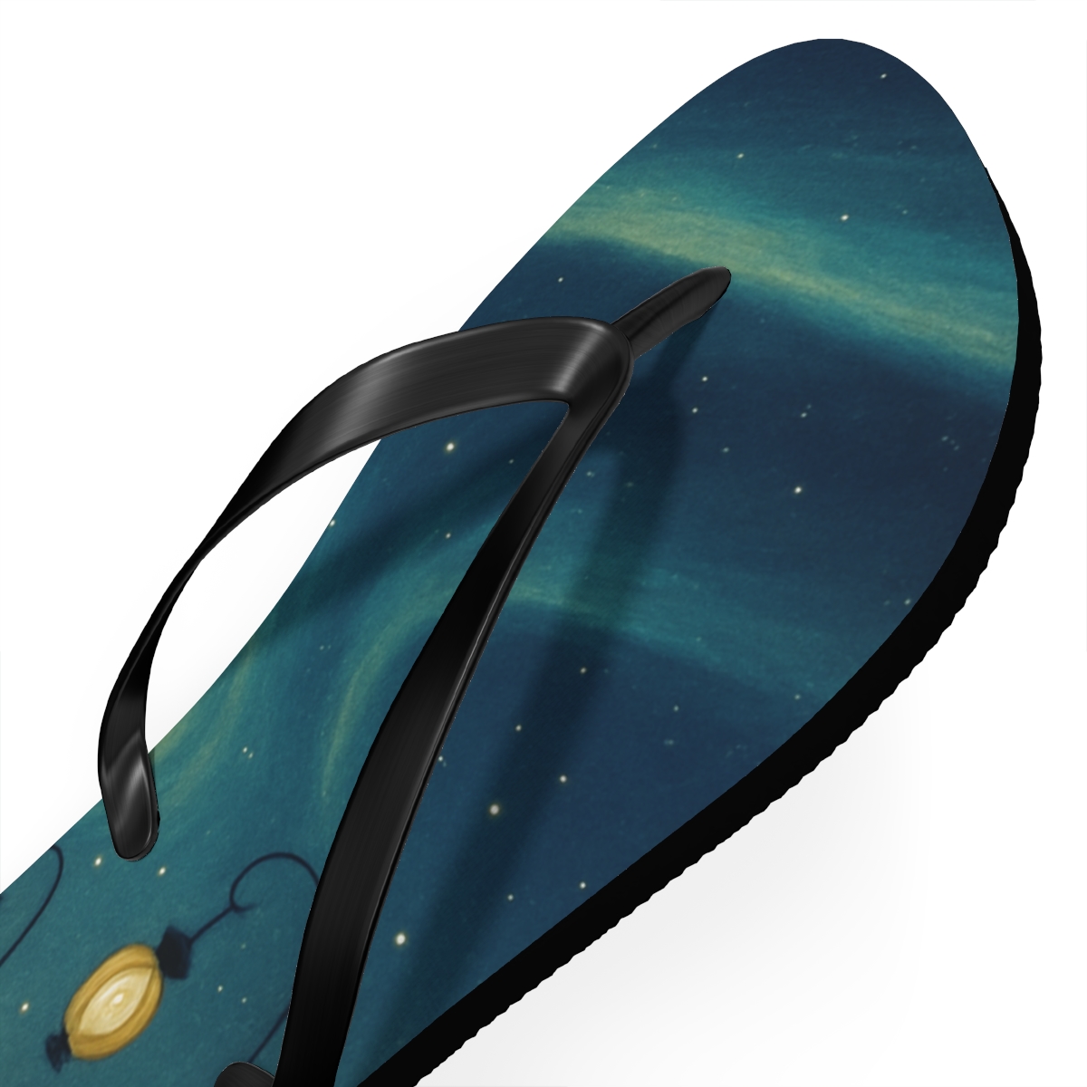 Midsummer Solstice Aurora Ribbons designer logo flip flops