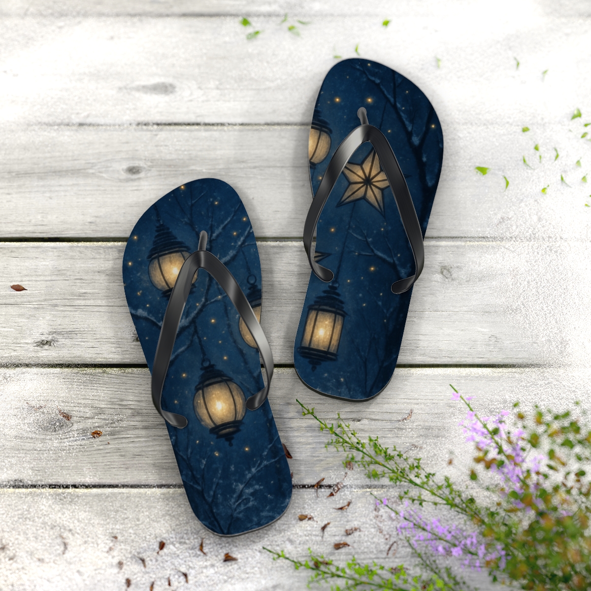 Midwinter Lantern Constellation personalized beach flip flops