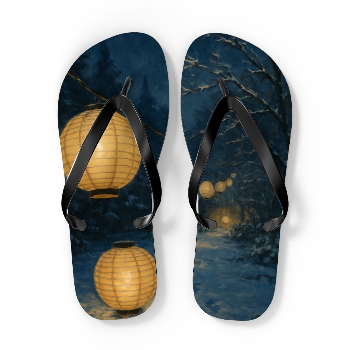 Midwinter Lantern Waltz colorful rubber flip flops