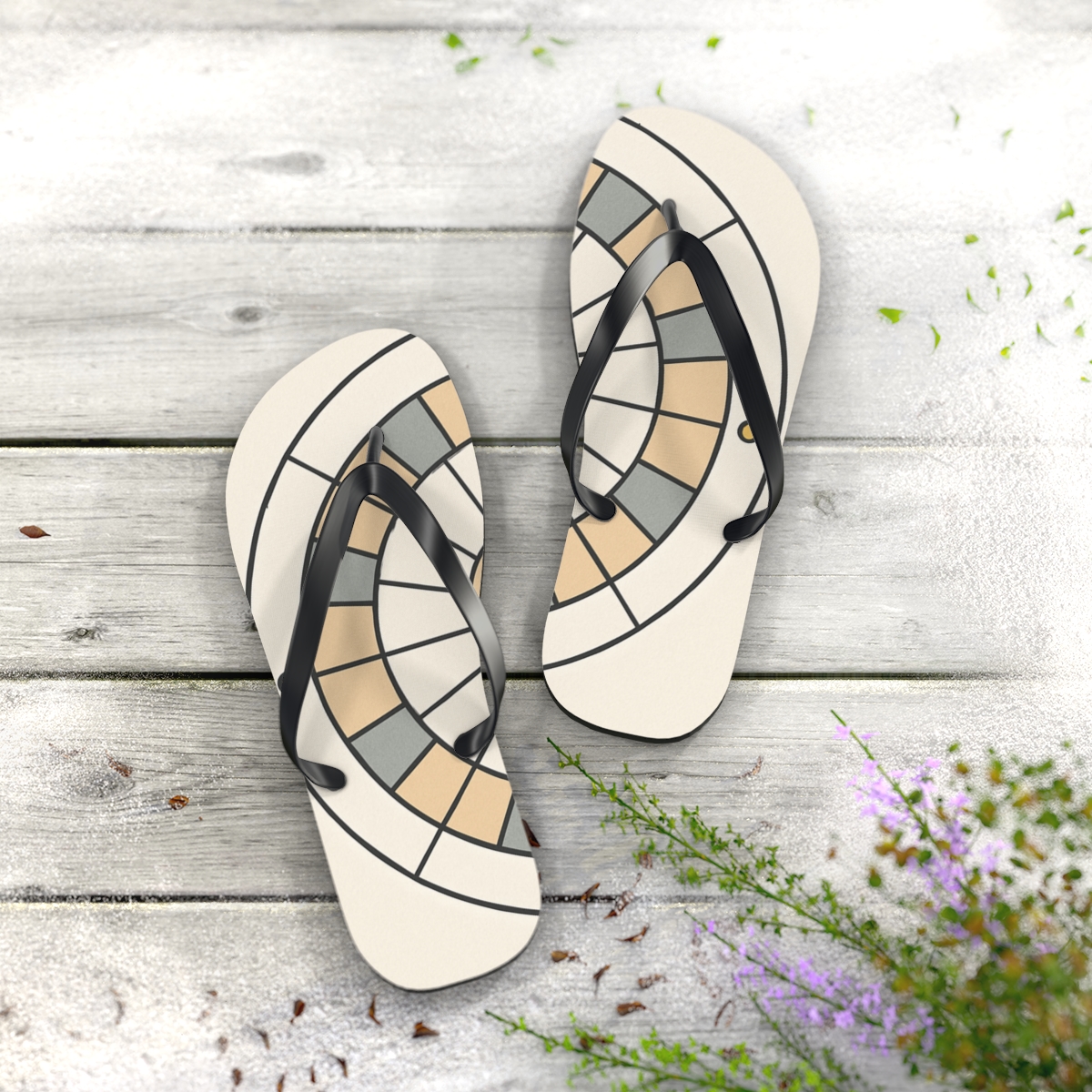 Minimal Sunline Mosaic Disk designer logo flip flops