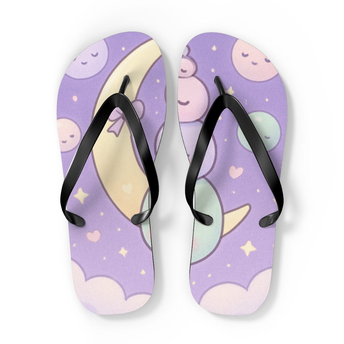 Mochi Moon Mates unique graphic flip flops