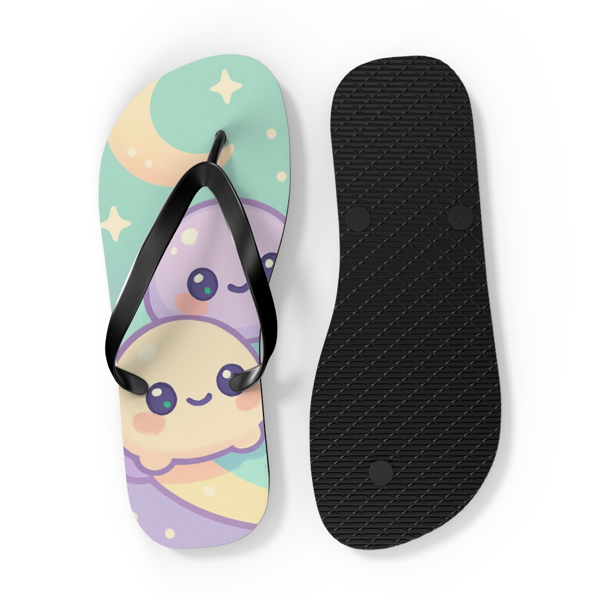 Mochi Moon Picnic trendy printed flip flops