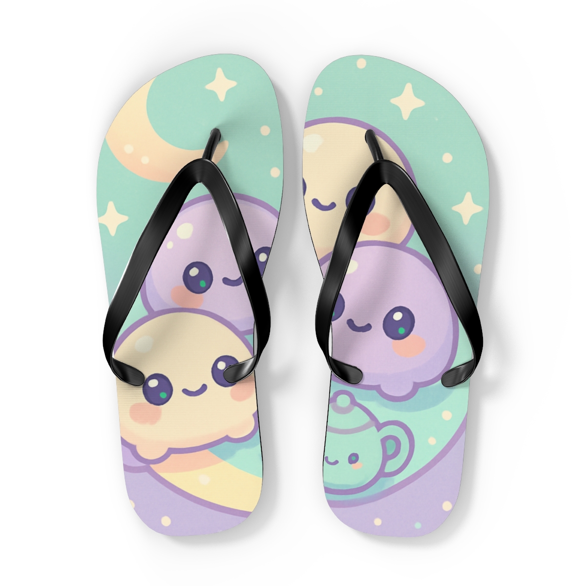 Mochi Moon Picnic trendy printed flip flops