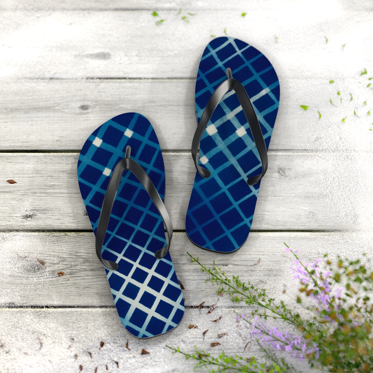 Moire Lattice Pulse Weave designer logo flip flops