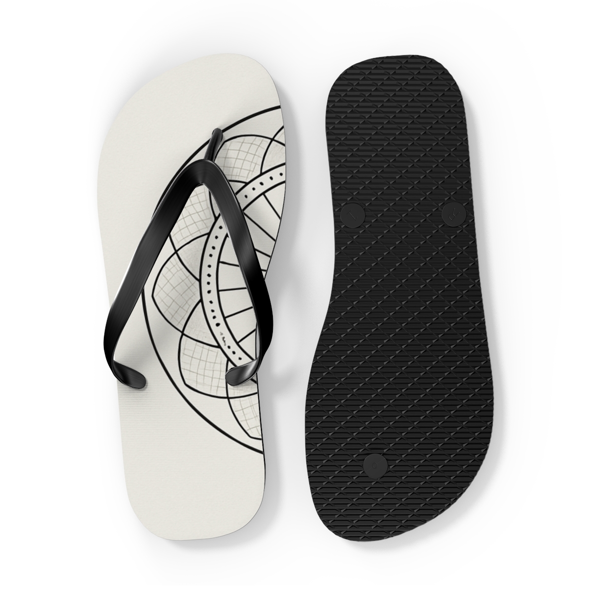 Monochrome Orbital Lattice Mandala personalized beach flip flops