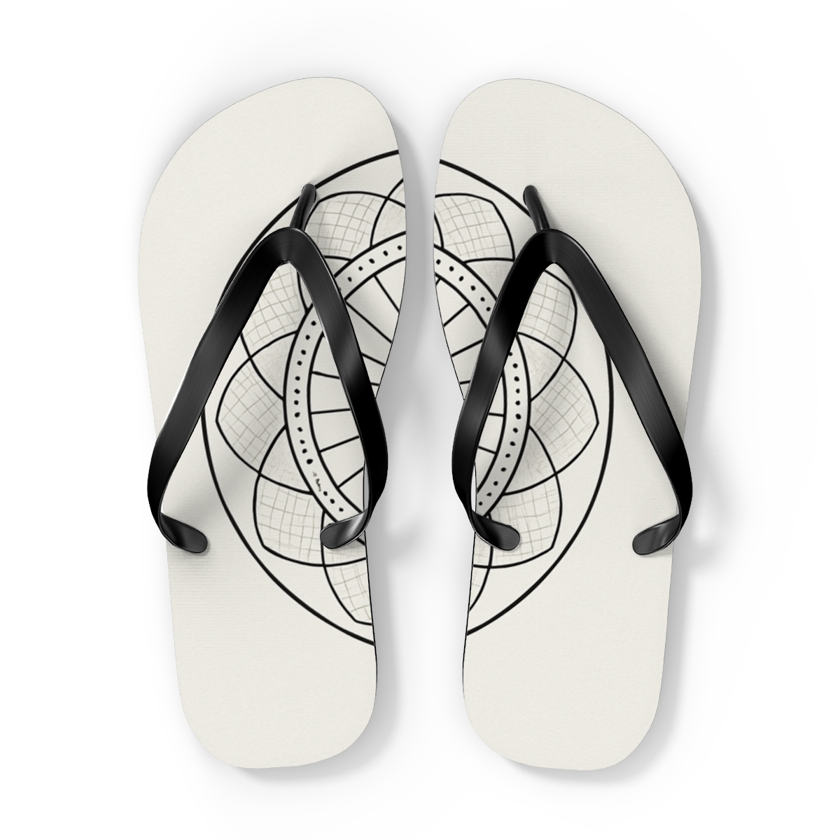 Monochrome Orbital Lattice Mandala personalized beach flip flops