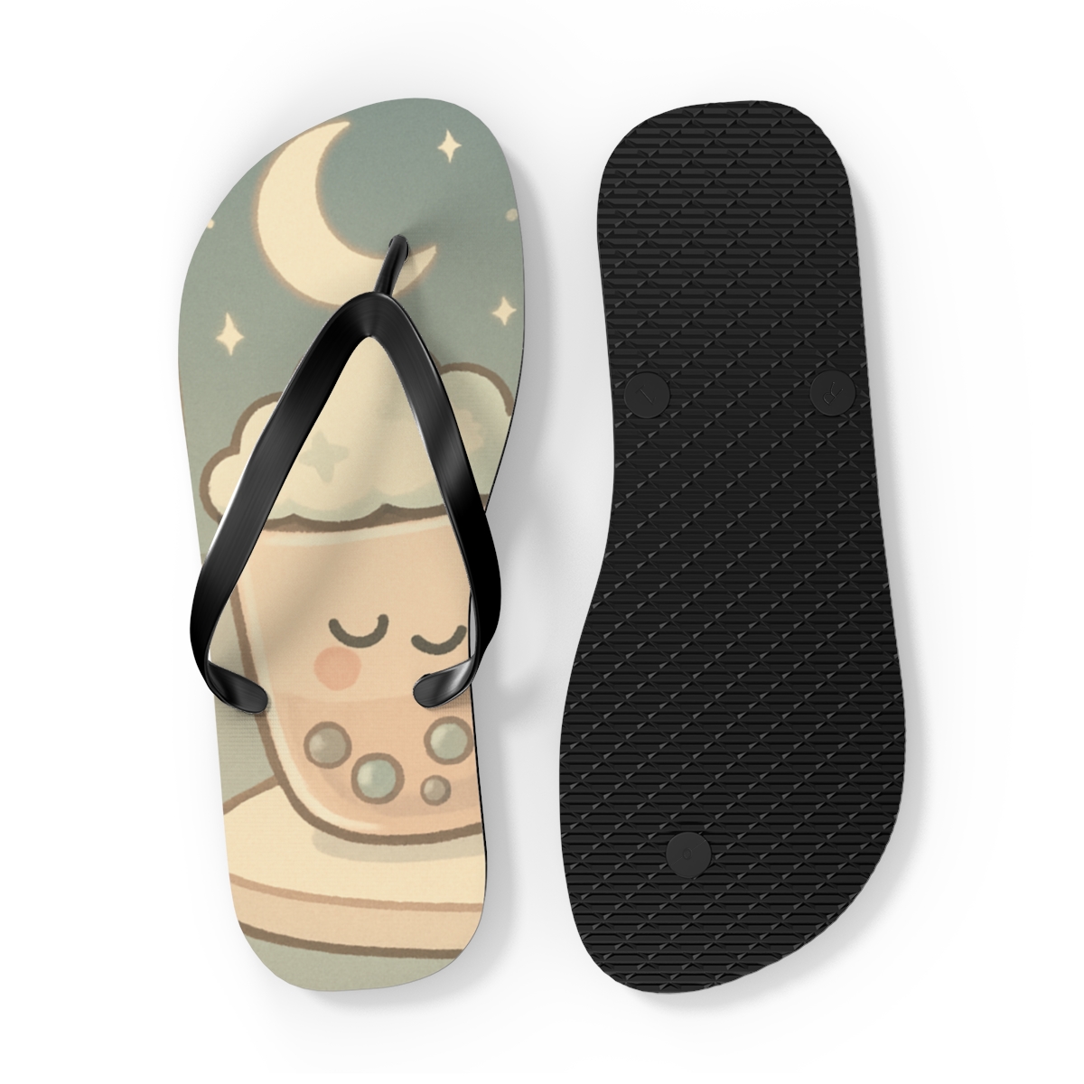 Moon Milk Tea Friends unique graphic flip flops