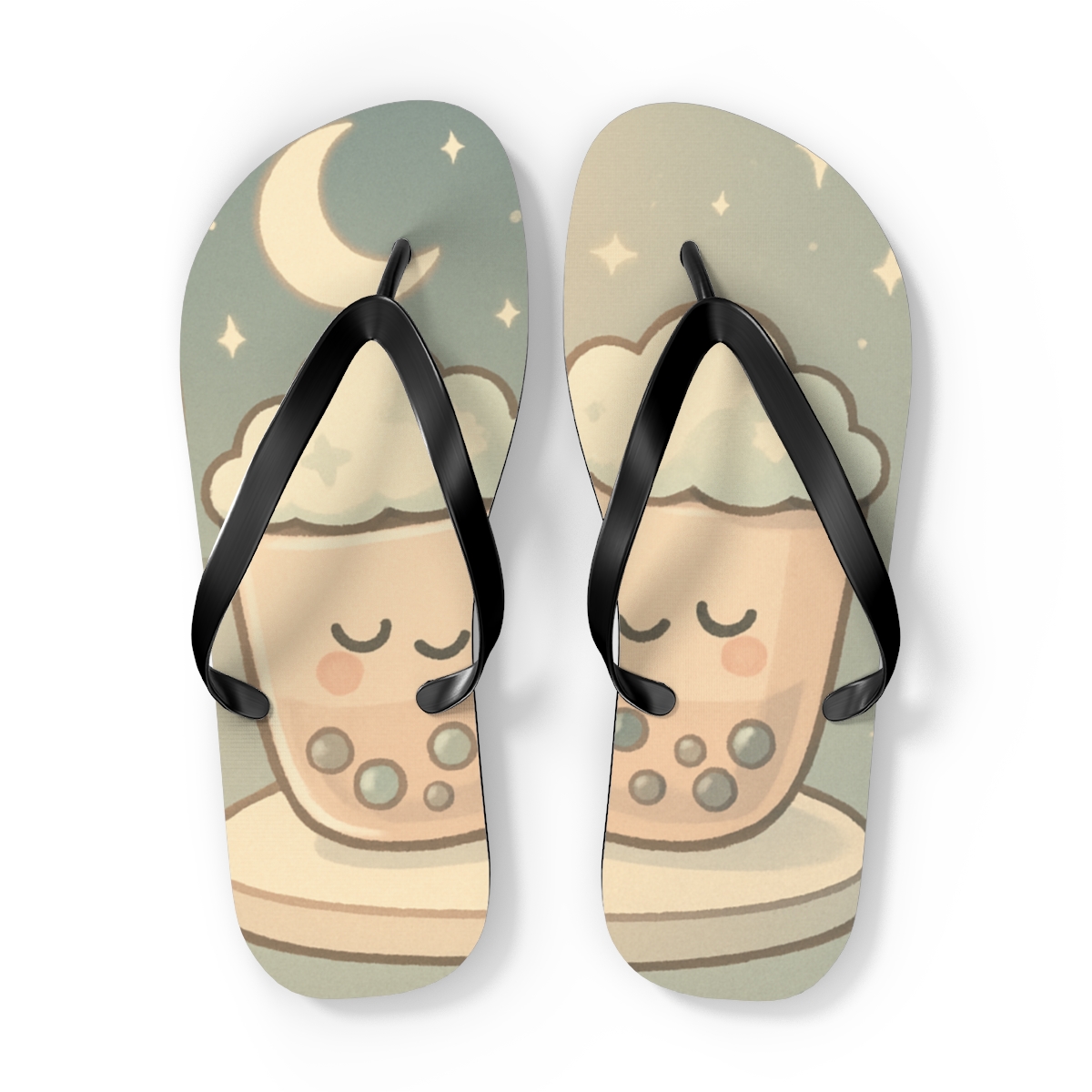 Moon Milk Tea Friends unique graphic flip flops