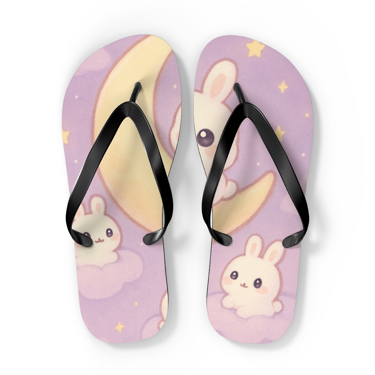 Moonlit Marshmallow Bunnies personalized beach flip flops