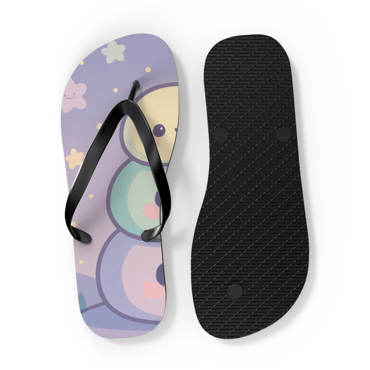 Moonlit Mochi Friends designer logo flip flops