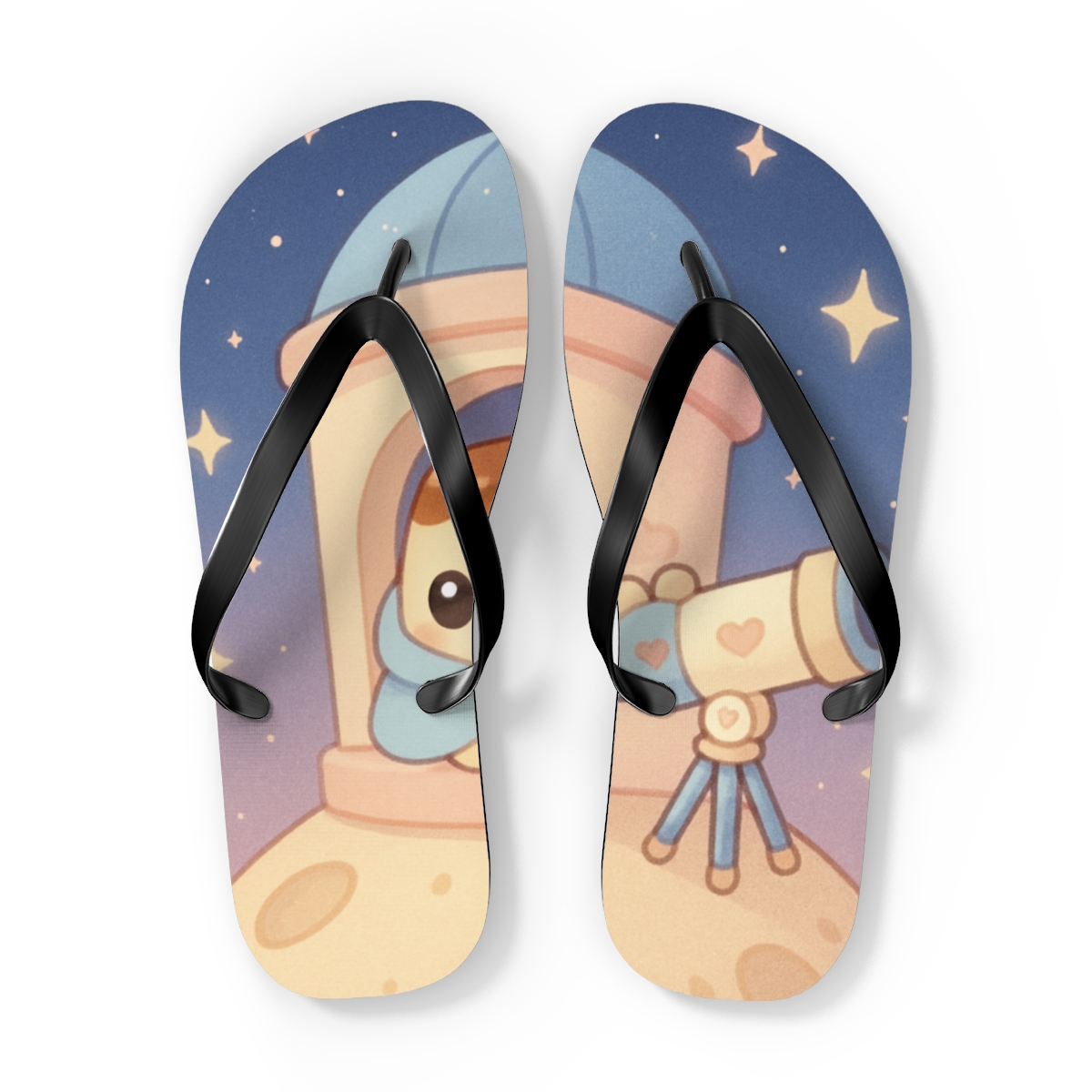 Moonlit Pudding Observatory Pals trendy printed flip flops