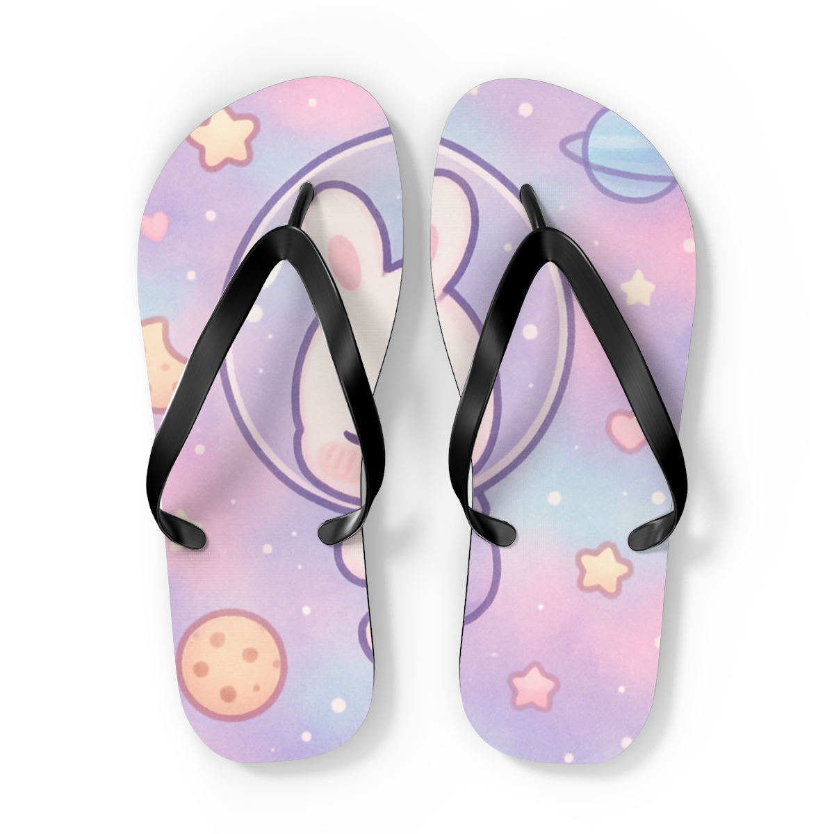 Nebula Naptime Bunny colorful rubber flip flops